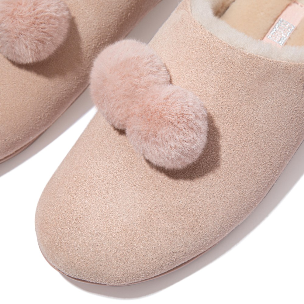Fitflop Womens Slippers - Chrissie Pom-pom Shearling - Pink - 824-HKPXWZ